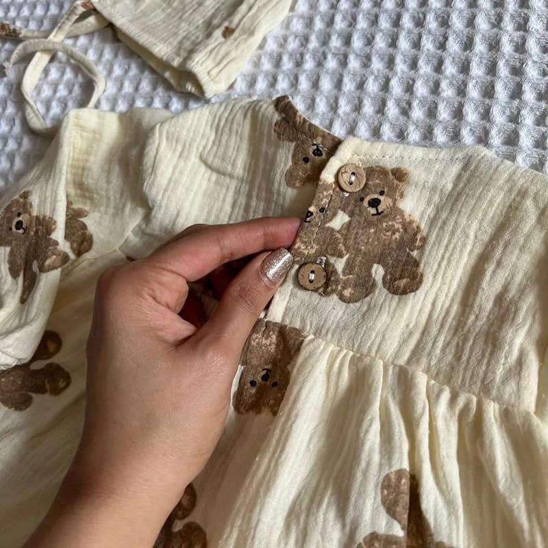 ست سه تیکه دخترانه پیراهن شورت طرح تدی — تصویر ۵