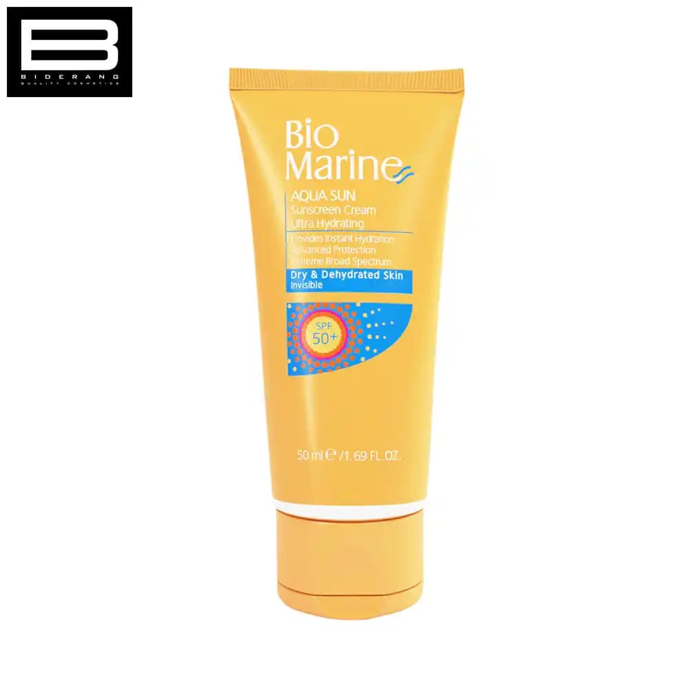 کرم ضد افتاب بی رنگ spf50 بایومارین مناسب پوست خشک حجم ۵۰ میل — تصویر ۶