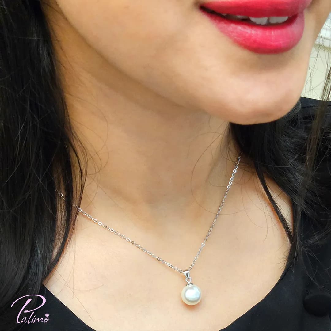 گردنبند نقره مروارید ایتالیایی N2150 با روکش طلای سفید — تصویر ۲