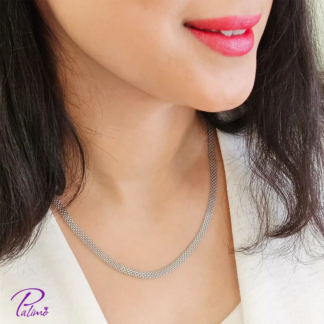 گردنبند نقره بیزمارک کد N2148 با روکش طلای سفید — تصویر ۳