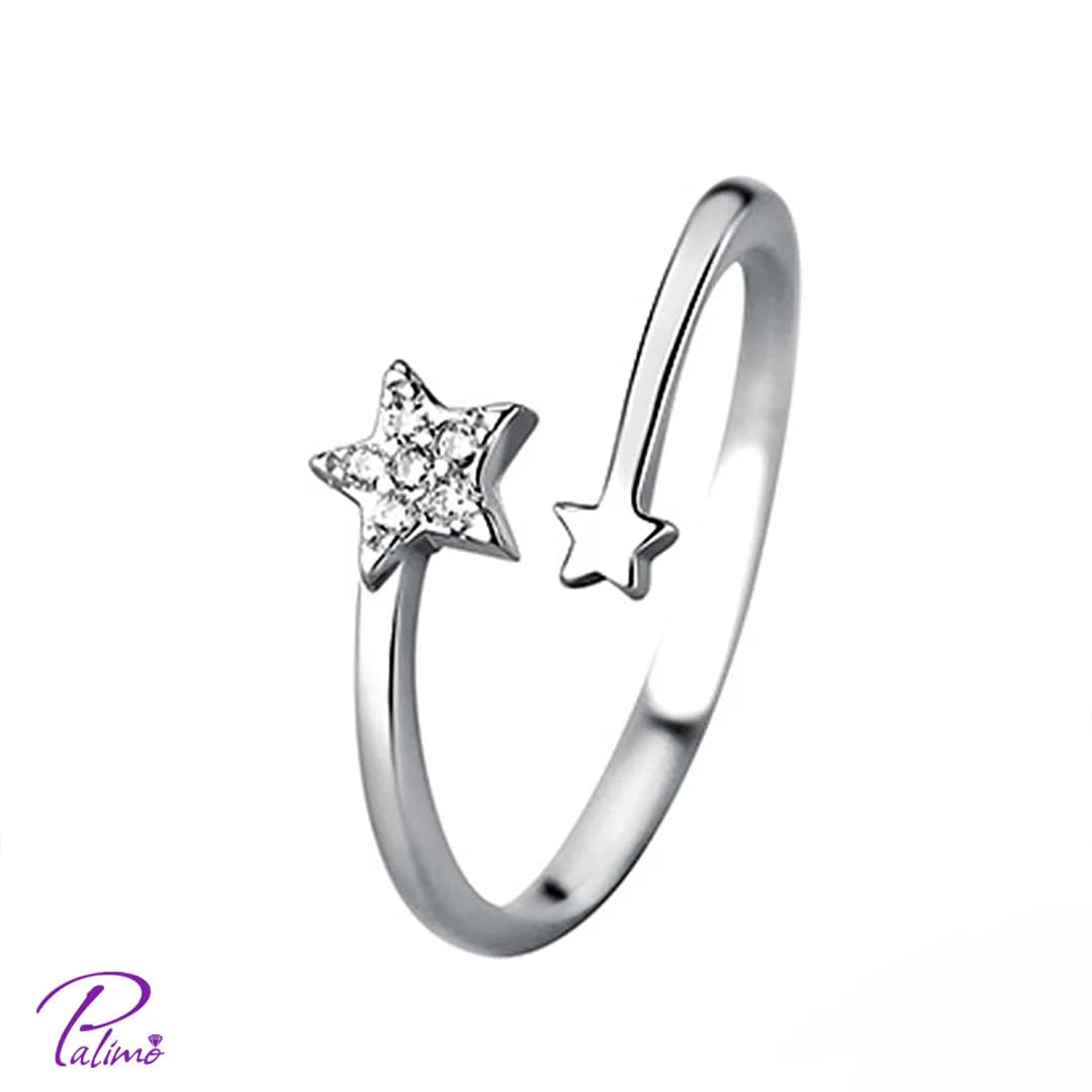 انگشتر حلقه نقره ستاره کد R2107 با روکش طلای سفید