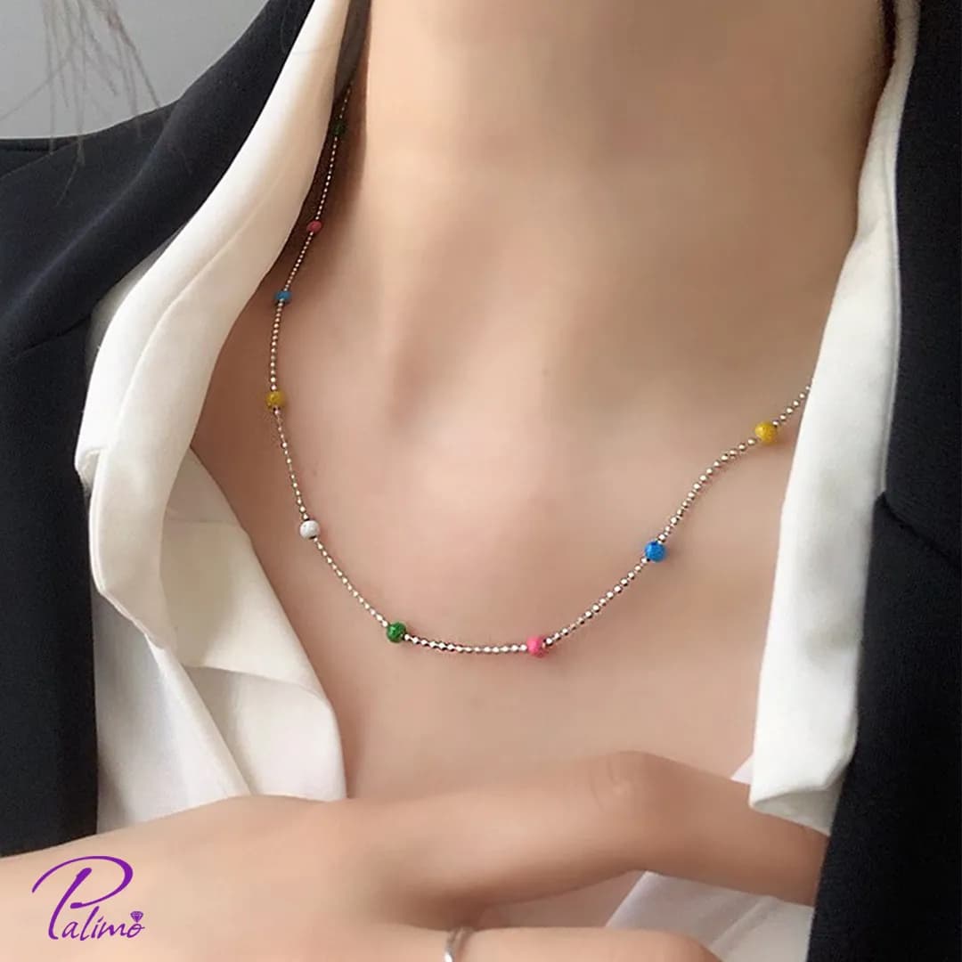 گردنبند نقره رنگی کد N2142 با روکش طلای سفید — تصویر ۴