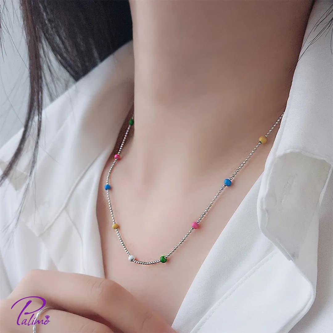 گردنبند نقره رنگی کد N2142 با روکش طلای سفید — تصویر ۲
