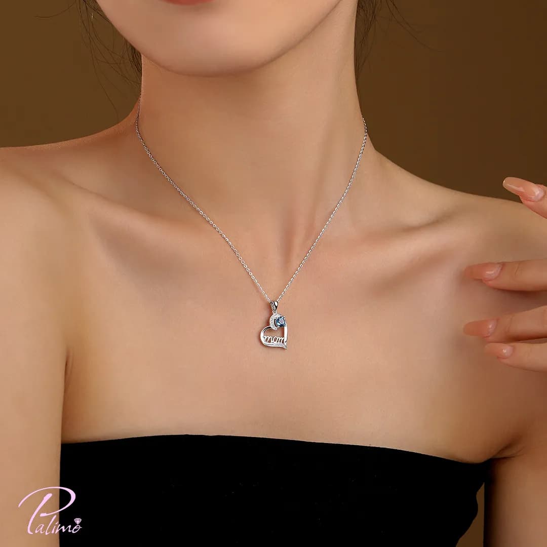 گردنبند نقره روز مادر کد N2143 با روکش طلای سفید — تصویر ۲