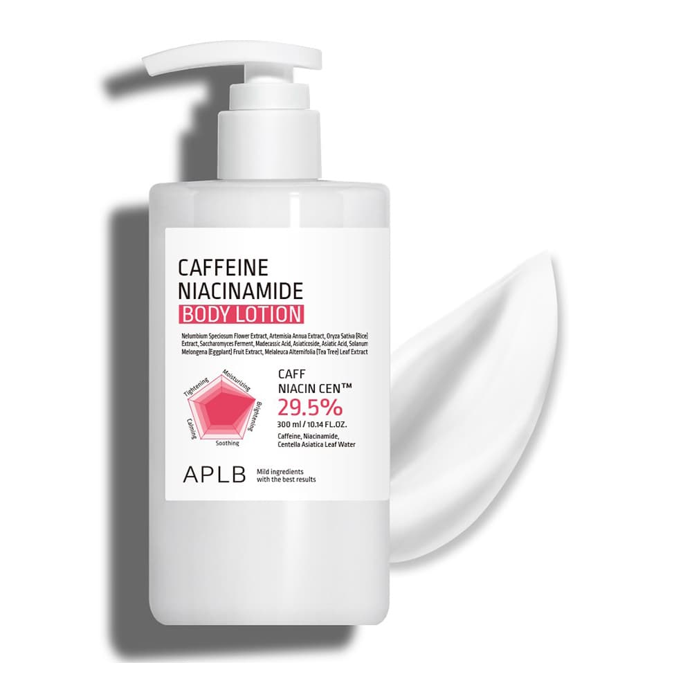لوسیون بدن کافئین و نیاسینامید APLB ضدلک و روشن کننده پوست APLB Caffeine Niacinamide Body Lotion مناسب انواع پوست حجم 300 میلی لیتر