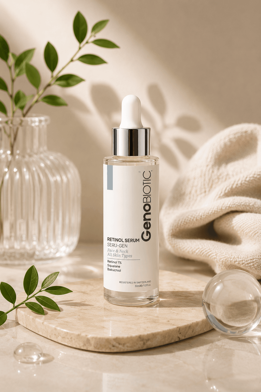 سرم رتینول ژنوبایوتیک (Genobiotic Retinol Serum Seru-Gen) – جوان‌سازی و بازسازی پوست صورت و گردن ۳۰ میلی لیتر