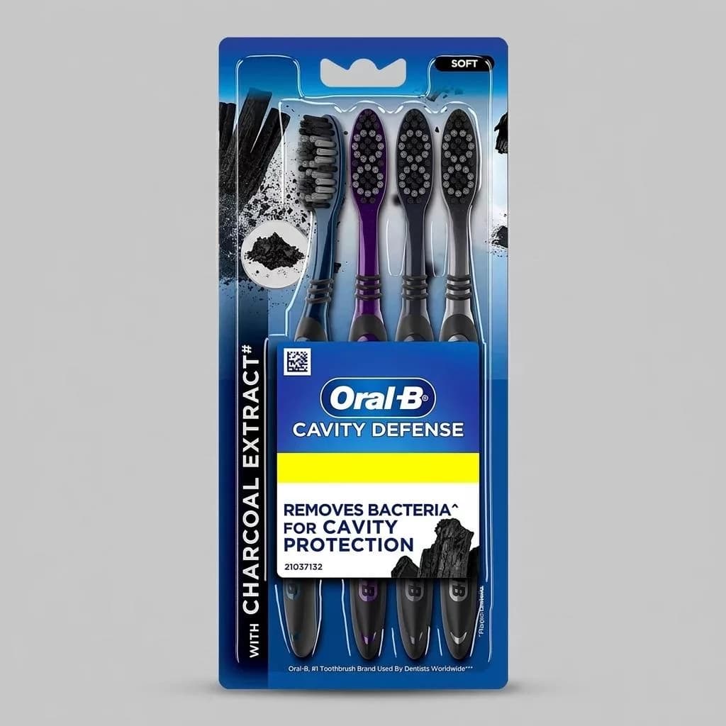 مسواک اورال-بی مدل CHARCOAL CAVITY DEFENSE با برس نرم بسته 4 عددی — تصویر ۲