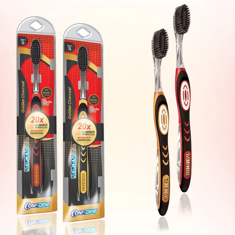 مسواک کانفیدنت مدل Golden Charcoal با برس نرم مجموعه 2 عددی — تصویر ۷