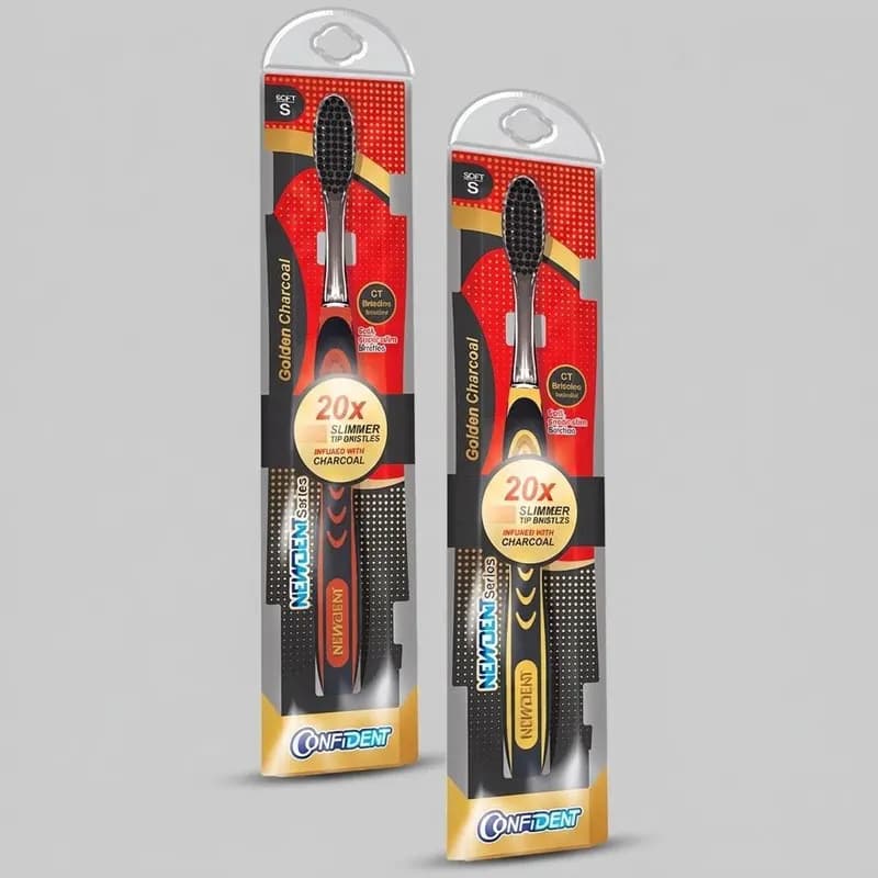مسواک کانفیدنت مدل Golden Charcoal با برس نرم مجموعه 2 عددی — تصویر ۴