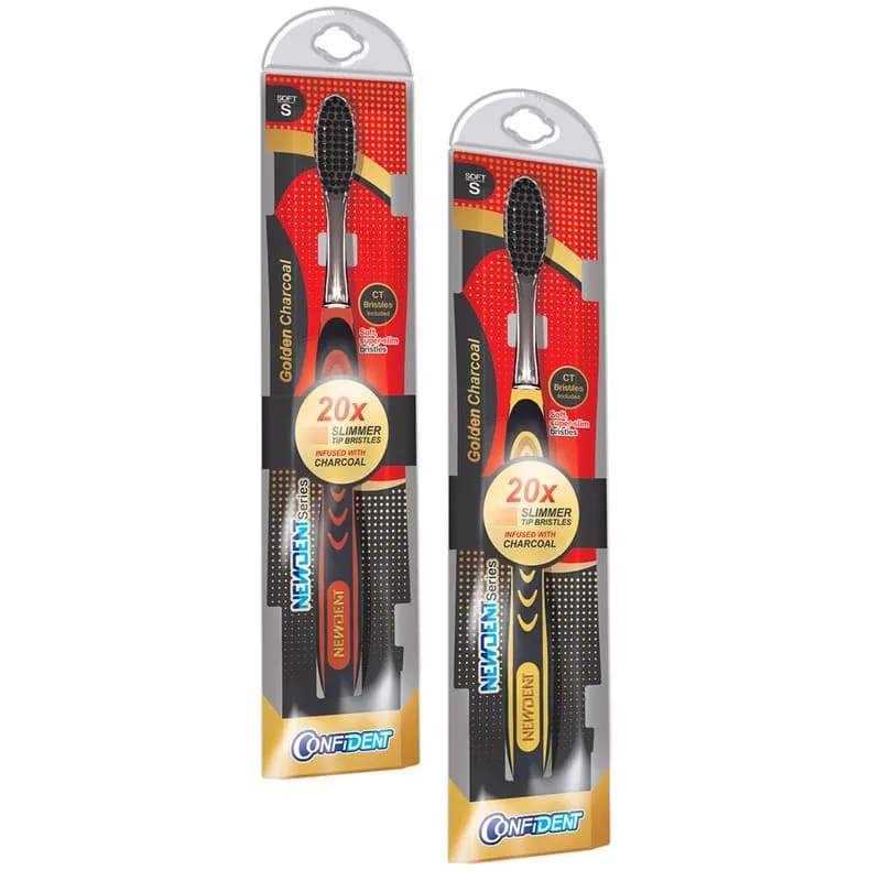 مسواک کانفیدنت مدل Golden Charcoal با برس نرم مجموعه 2 عددی — تصویر ۵