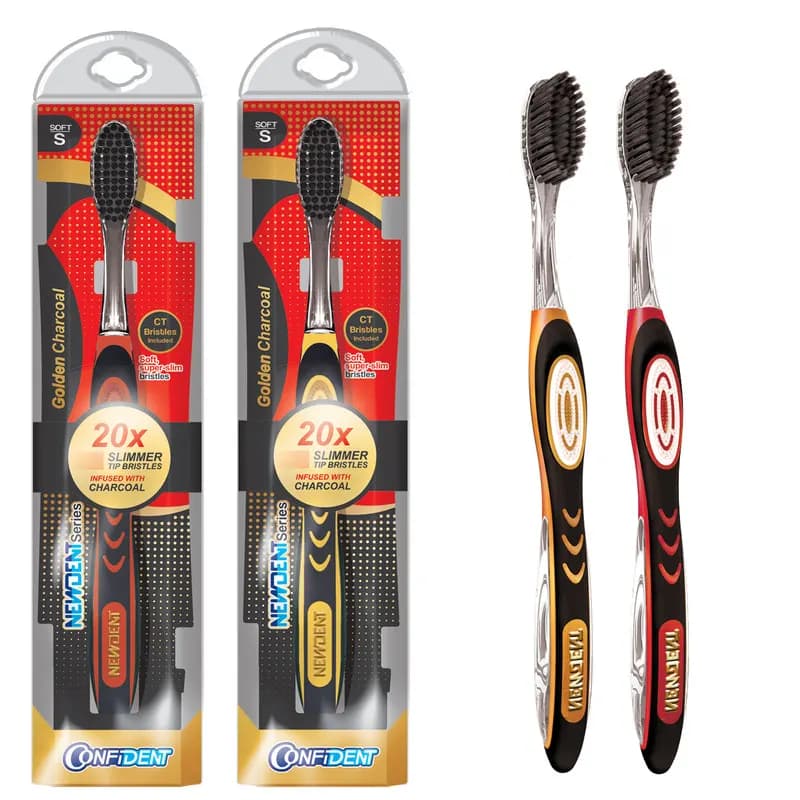 مسواک کانفیدنت مدل Golden Charcoal با برس نرم مجموعه 2 عددی — تصویر ۶