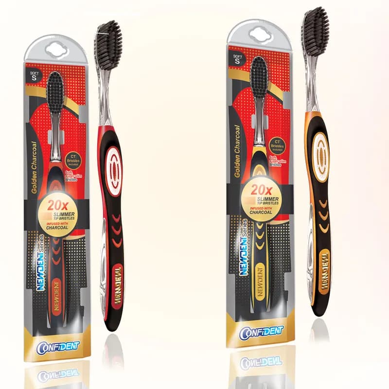 مسواک کانفیدنت مدل Golden Charcoal با برس نرم مجموعه 2 عددی — تصویر ۸
