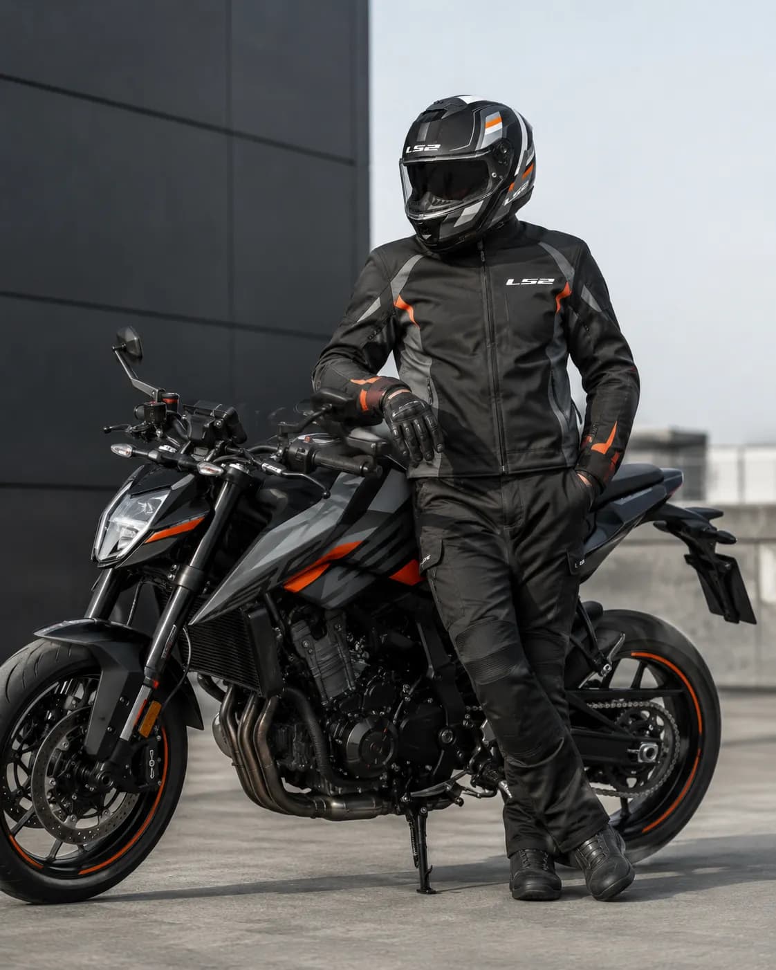 کلاه کاسکت فک ثابت ال اس 2 مدل STREAM2 FF808-2 MATT BLACK ORANGE GRAY — تصویر ۹