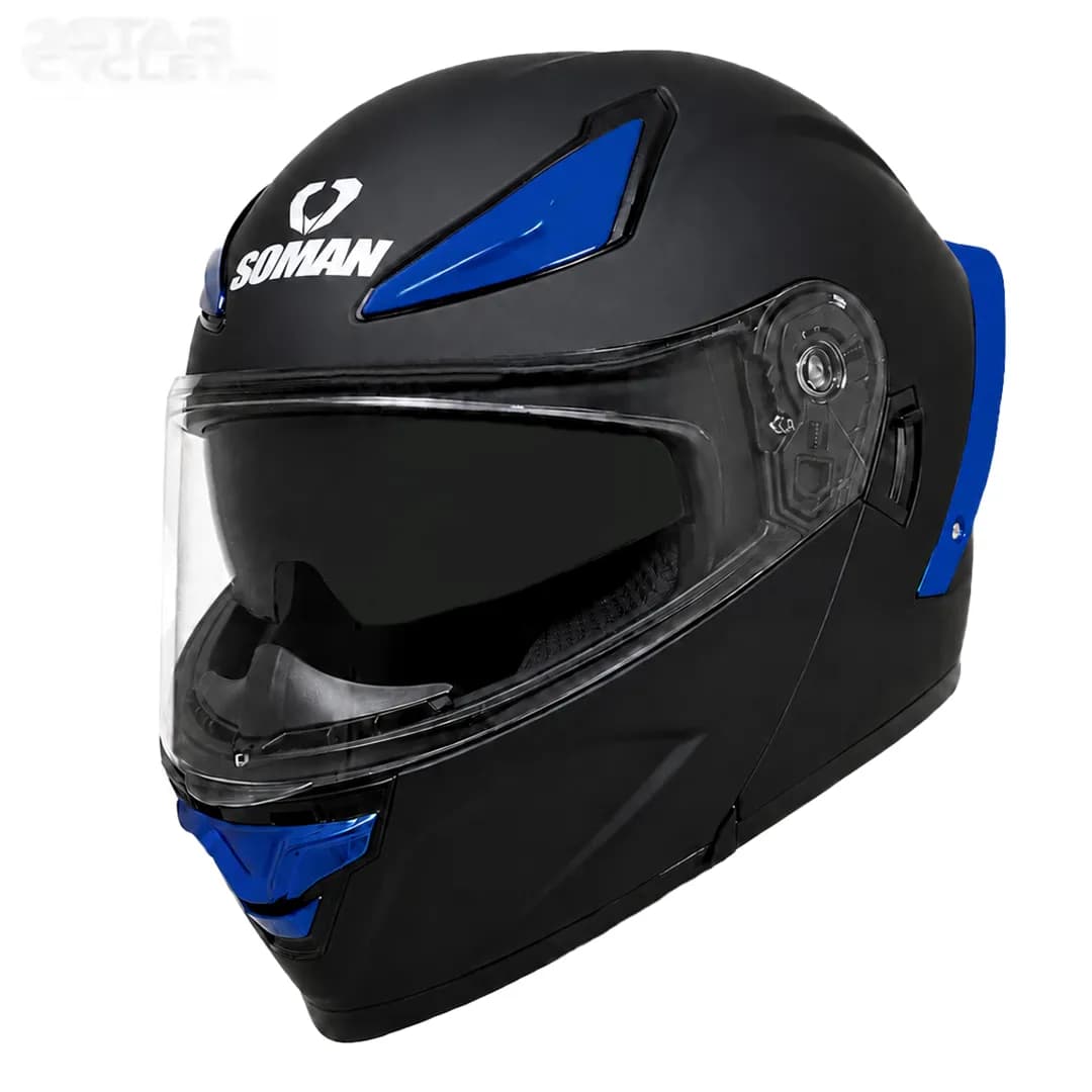 کلاه کاسکت فک متحرک سومان مدل F2 MATT BLACK BLUE — تصویر ۲