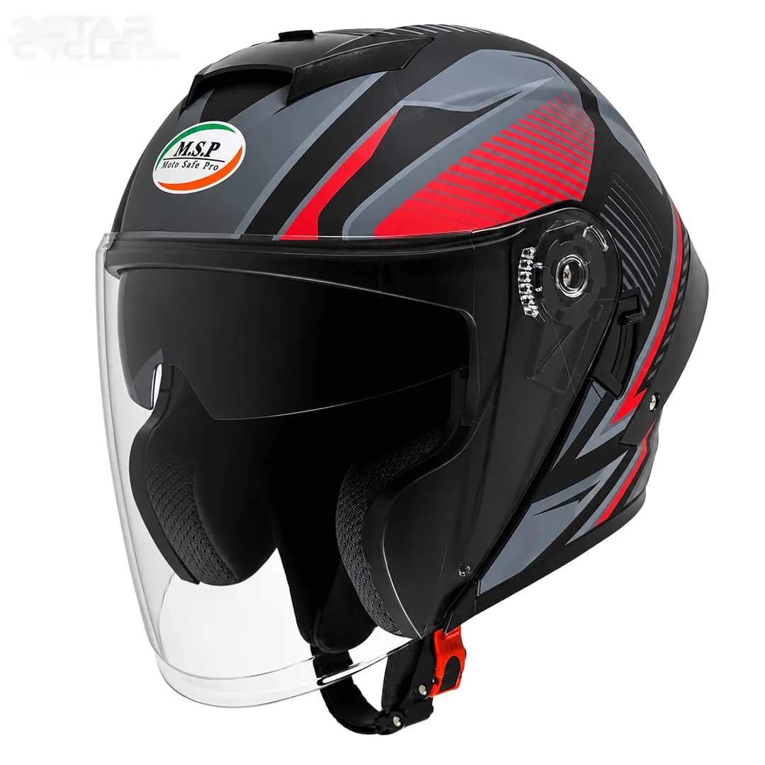 کلاه کاسکت بدون فک ام اس پی مدل 336MATT GRAY BLACK RED — تصویر ۲
