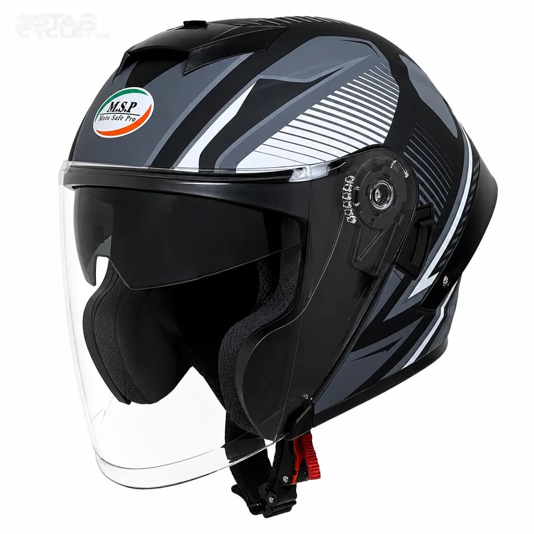 کلاه کاسکت بدون فک ام اس پی مدل 336MATT GRAY BLACK WHITE