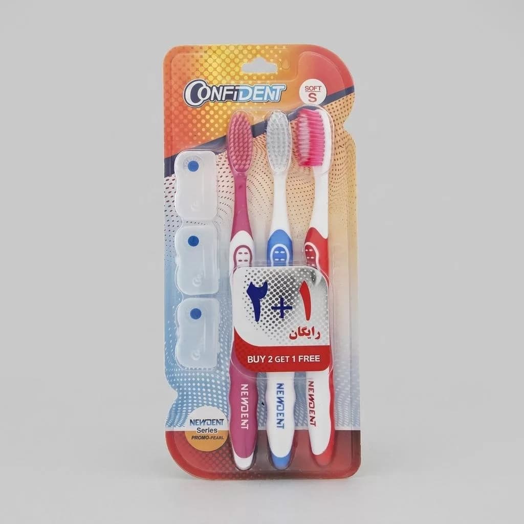 مسواک کانفیدنت سری NewDent مدل Bristles با برس نرم بسته 3 عددی