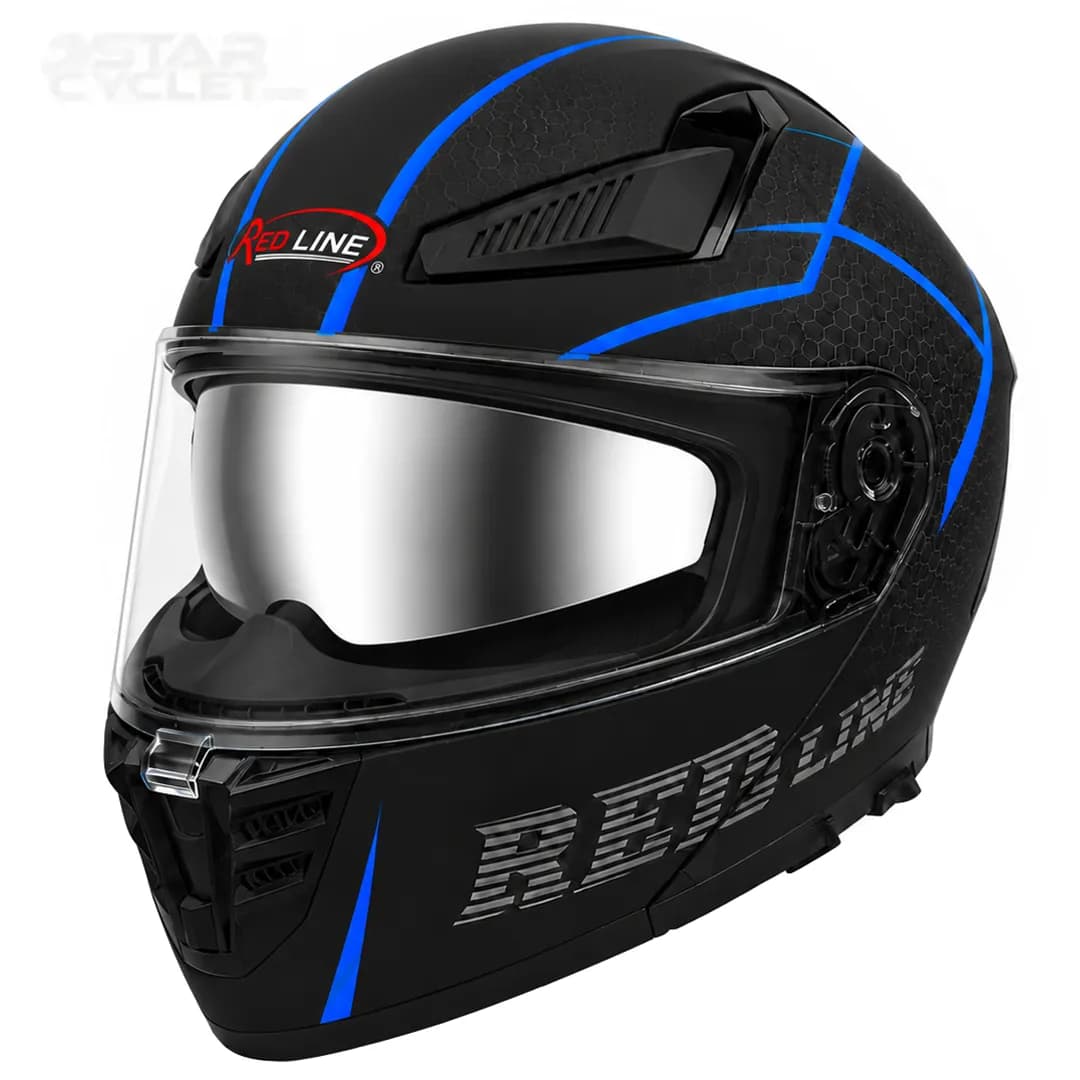 کلاه کاسکت فک متحرک ردلاین مدل 19-960 MATT BLACK BLUE THORN