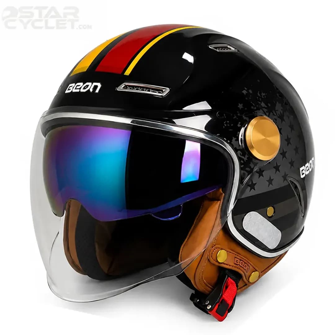 کلاه کاسکت بدون فک بئون مدل 122 BLACK RED YELLOW — تصویر ۲
