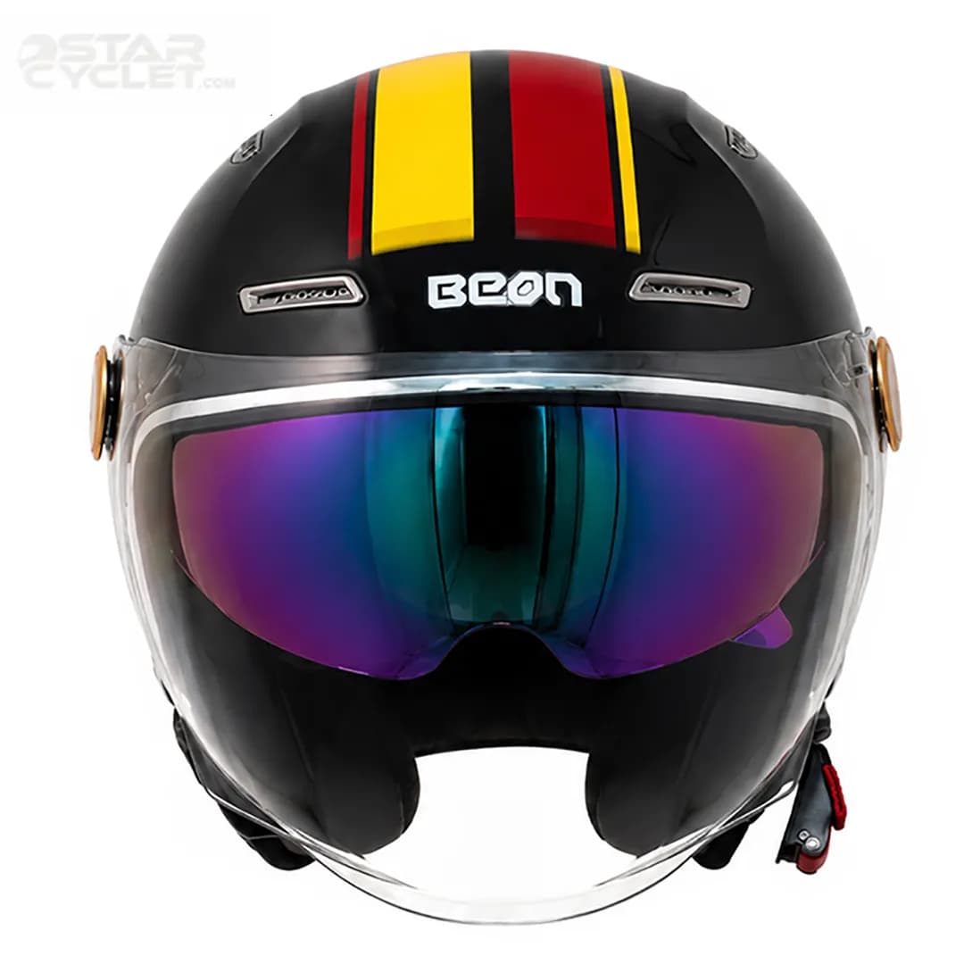 کلاه کاسکت بدون فک بئون مدل 122 BLACK RED YELLOW — تصویر ۵