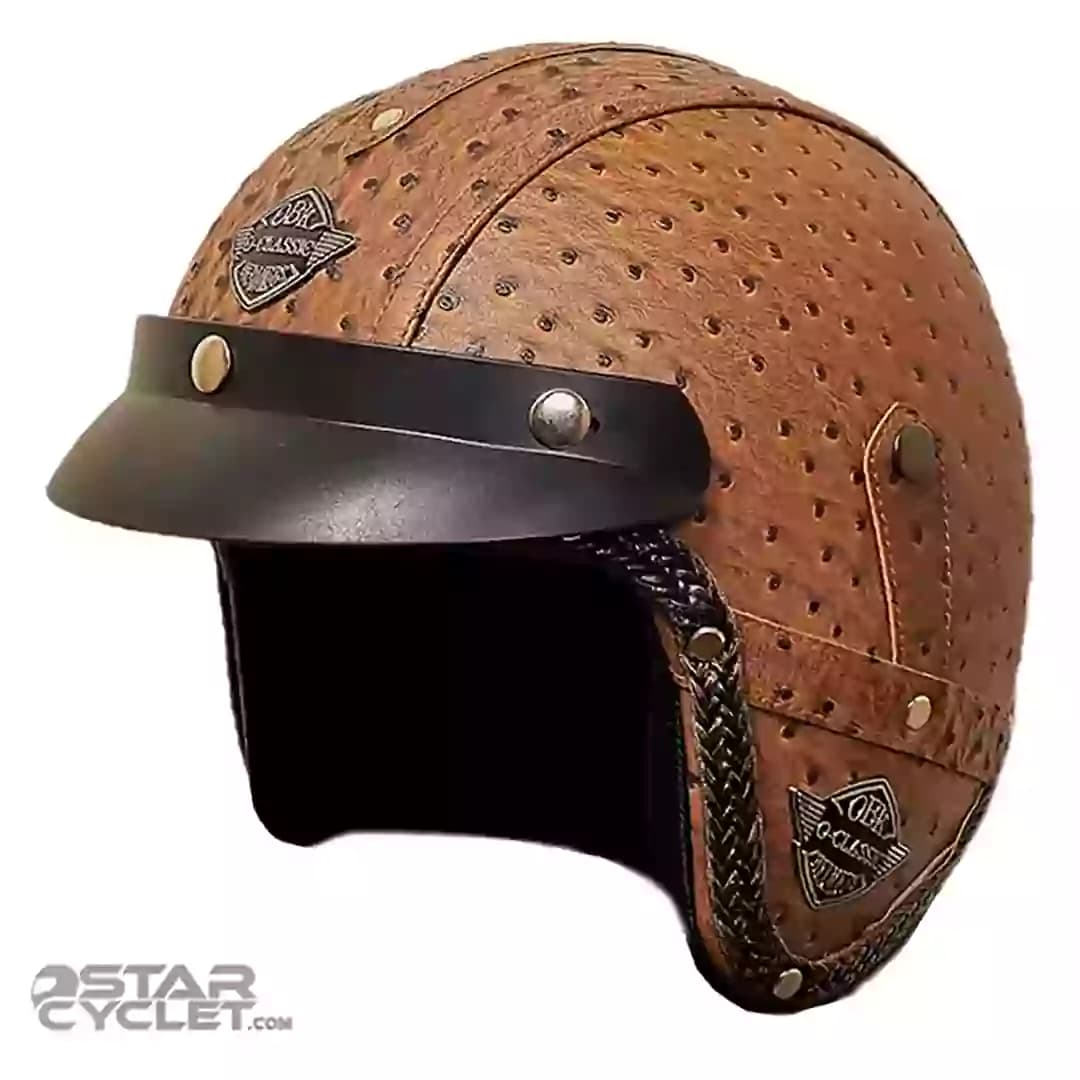 کلاه کاسکت وسپایی چرمی او بی کی مدل OSTRICH BROWN
