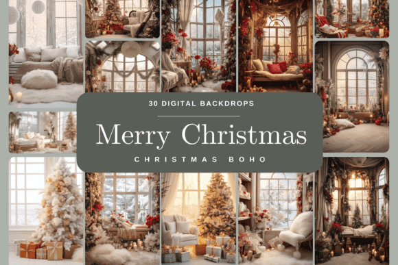 دانلود 30 بک دراپ اتاق بوهو کریسمس Christmas Boho Room Digital