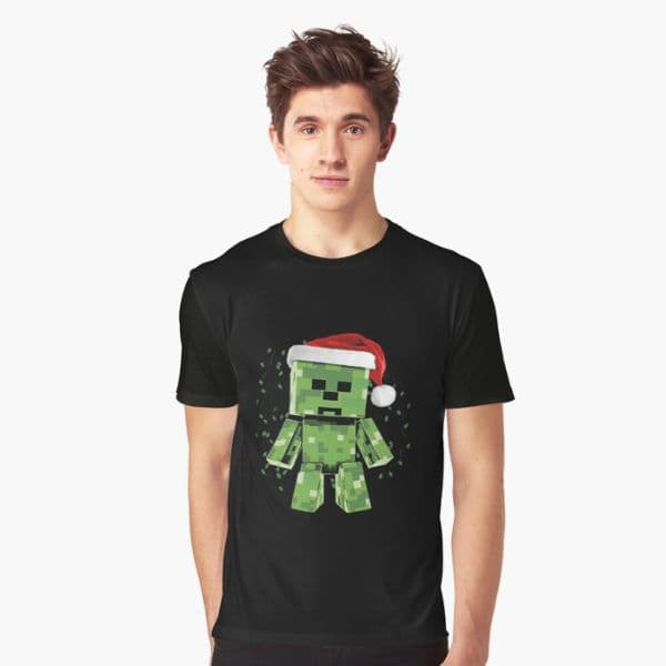 تی شرت گیمینگ Green Creeper With Santa Hat Essential