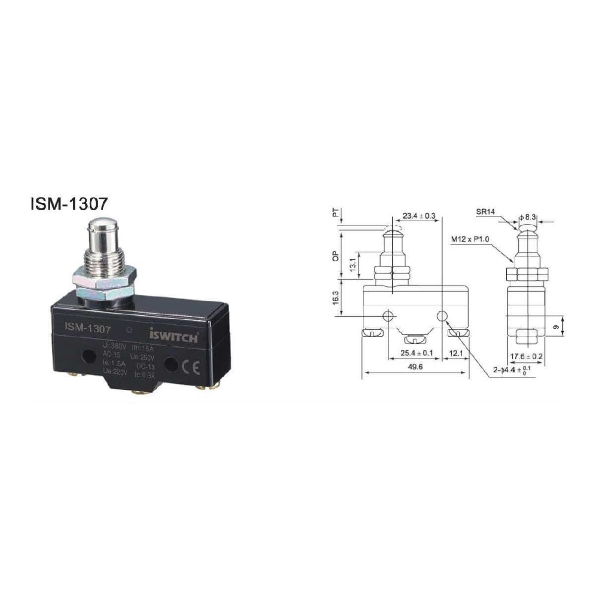 میکروسوئیچ فشاری بلند ISM1307 آی سوئیچ الکتریک (بسته ی 20 عددی)