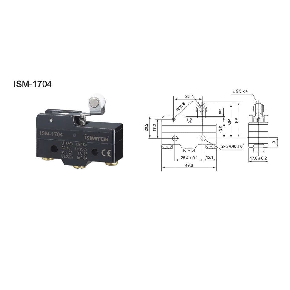 میکروسوئیچ غلطکی کوتاه ISM1704 آی سوئیچ الکتریک (بسته ی 20 عددی)