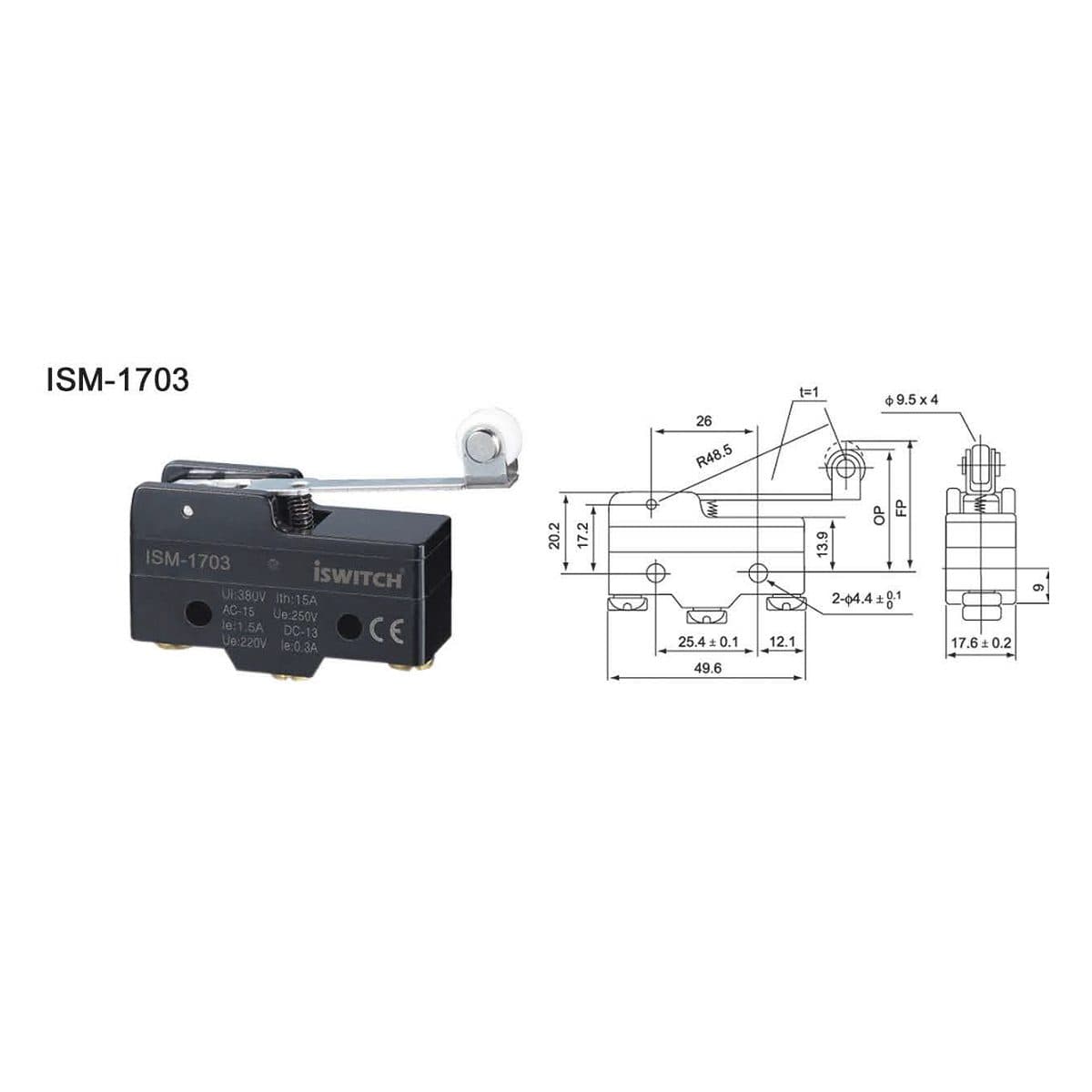 میکروسوئیچ غلطکی بلند ISM1703 آی سوئیچ الکتریک (بسته ی 20 عددی)