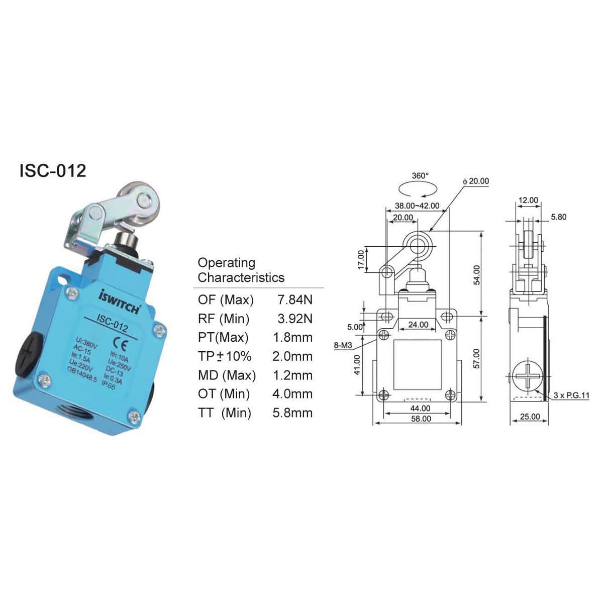 لیمیت سوئیچ غلطکی تاشو ISC012 آی سوئیچ الکتریک (بسته ی 10 عددی)