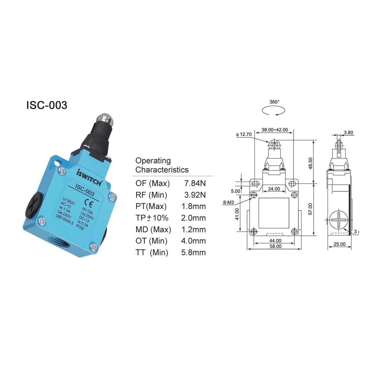 لیمیت سوئیچ غلطکی ISC003 آی سوئیچ الکتریک (بسته ی 10 عددی)
