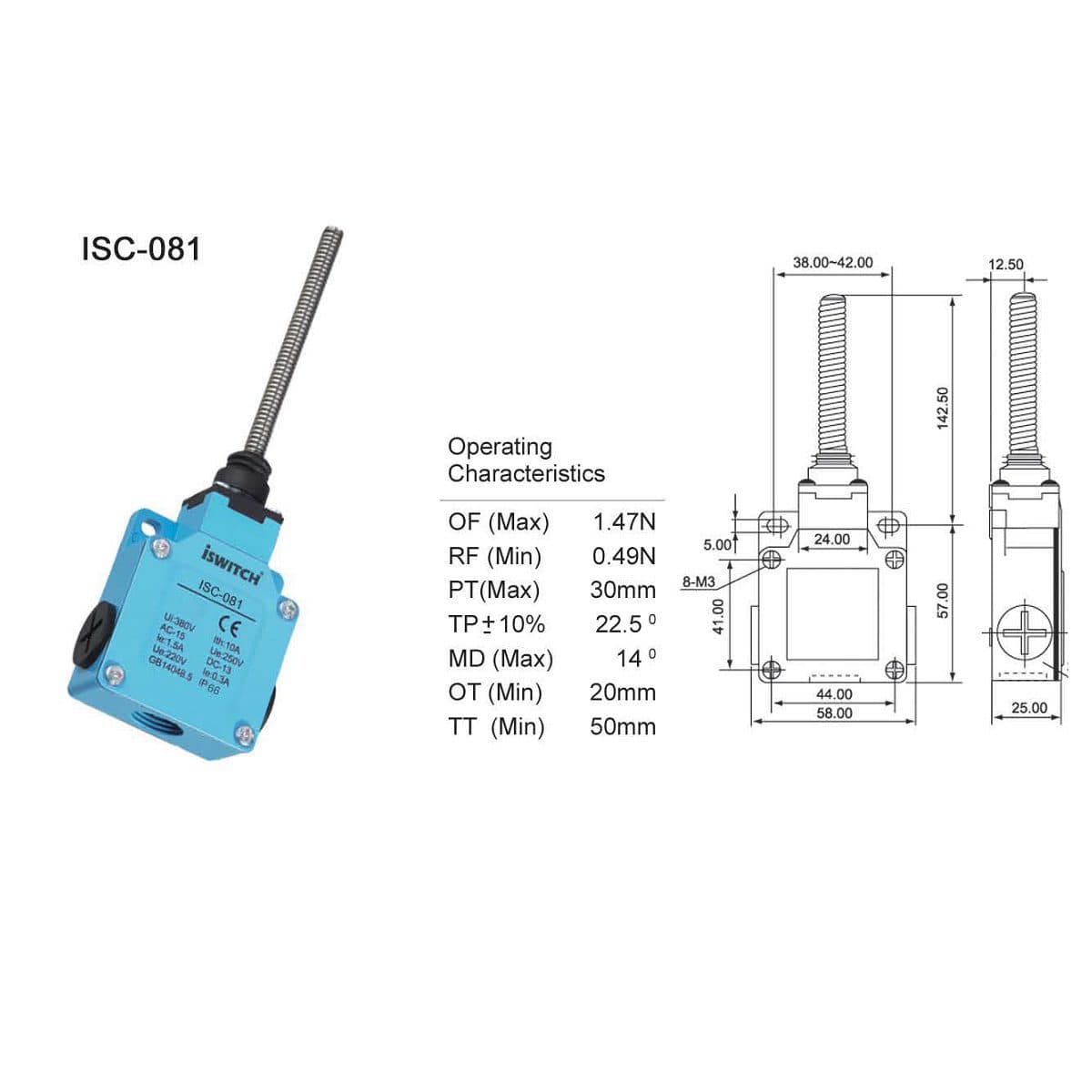 لیمیت سوئیچ تمام فنر ISC081 آی سوئیچ الکتریک (بسته ی 10 عددی)