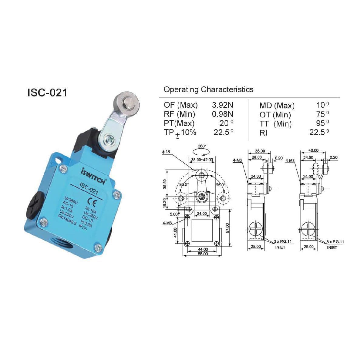 لیمیت سوئیچ بازویی ISC021 آی سوئیچ الکتریک (بسته ی 10 عددی)