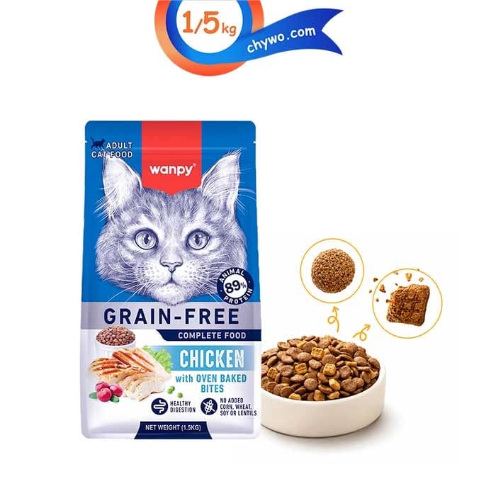 غذای خشک گربه بالغ ونپی طعم مرغ حاوی دانه تشویقی وزن 1/5 کیلوگرم Wanpy Adult Chicken