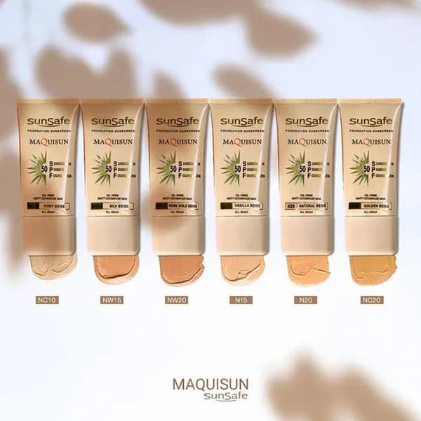 کرم ضد آفتاب سان سیف spf 50 کرم پودری و پرایمری بژ عاجی NC 10 مکیسان — تصویر ۲