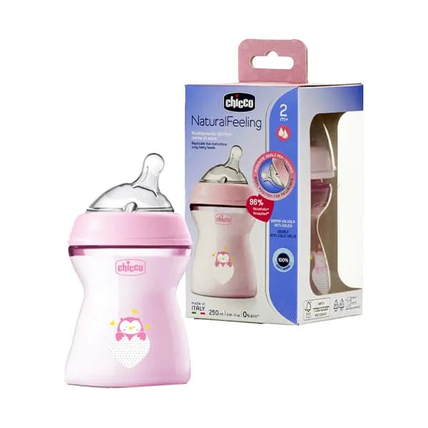 شیشه شیر نچرال فیلینگ 250 میل natural feeling چیکو صورتی Chicco