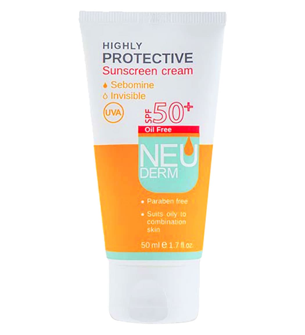 ضدافتاب فاقد چربی بی رنگ نئودرم spf 50 حجم 50 میل Highly Protective