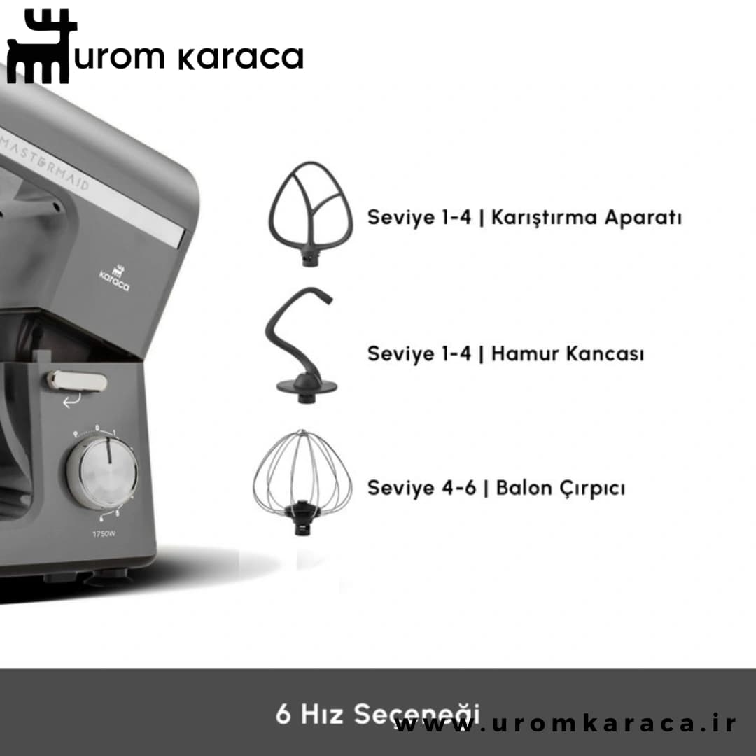 همزن کاسه دار کاراجا mastermaid chef pro galaxy grey طوسی 1750 وات — تصویر ۴