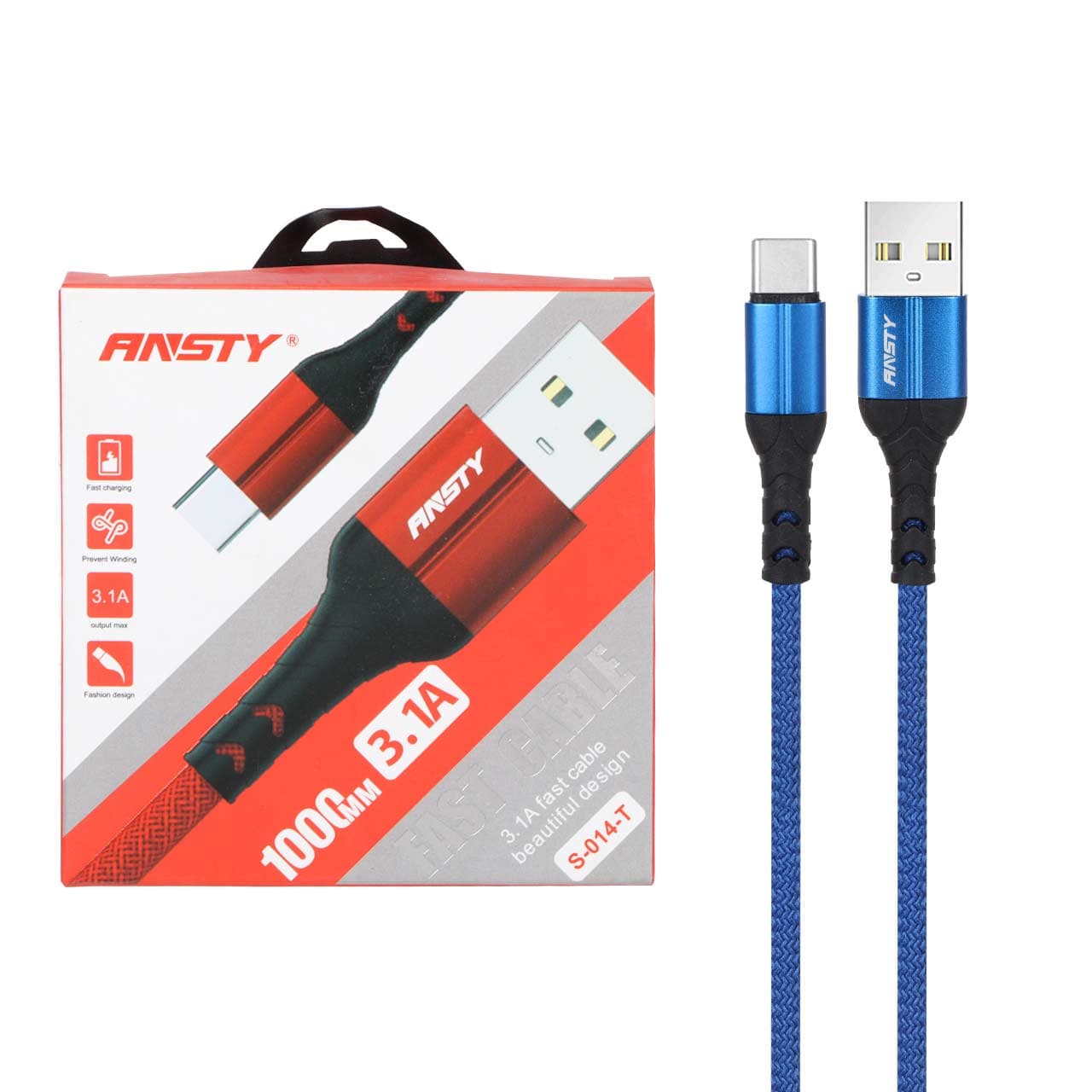 کابل شارژ فست ANSTY Type-C مدل S-014-T – (گارانتی 6 ماهه)