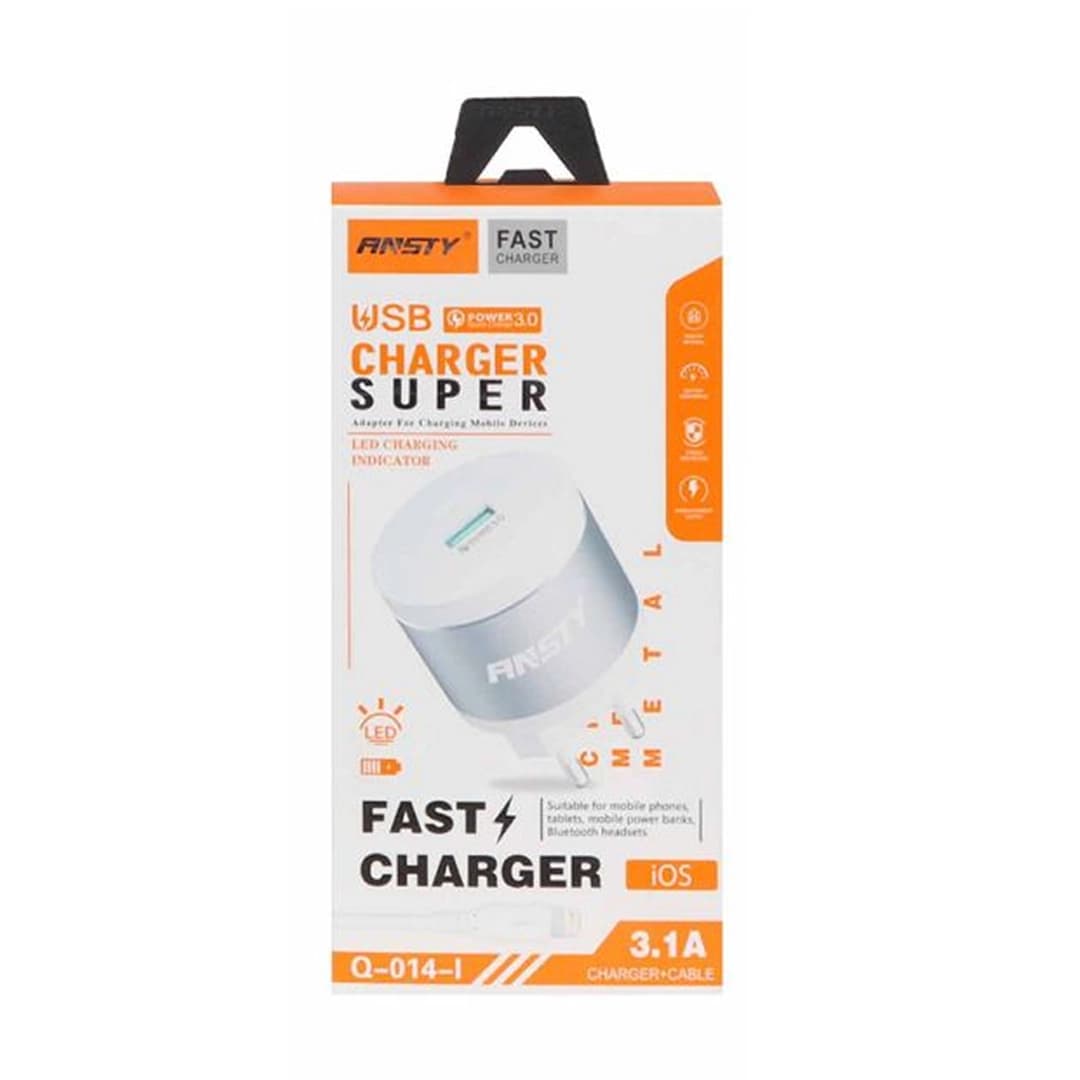 شارژر همراه با کابل شارژ ایفون برند ANSTY مدل Q-014-I (گارانتی 6 ماهه ) — تصویر ۲