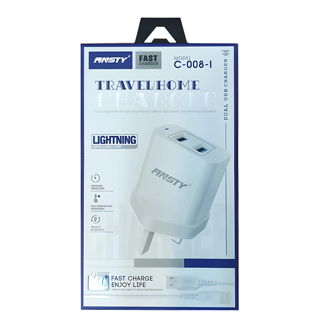 شارژر همراه با کابل شارژ ایفون برند ANSTY مدل C-008-I (گارانتی 6 ماهه ) — تصویر ۲