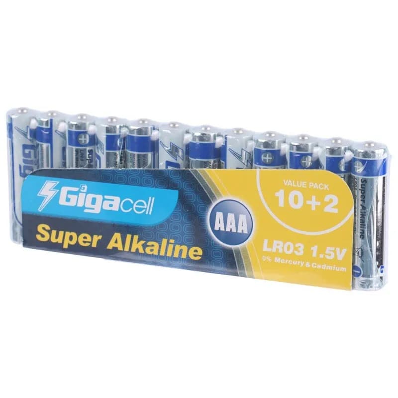 پک 2+10 باتری نیم قلمی Gigacell Super Alkaline LR03 1.5V AAA شیرینک — تصویر ۲