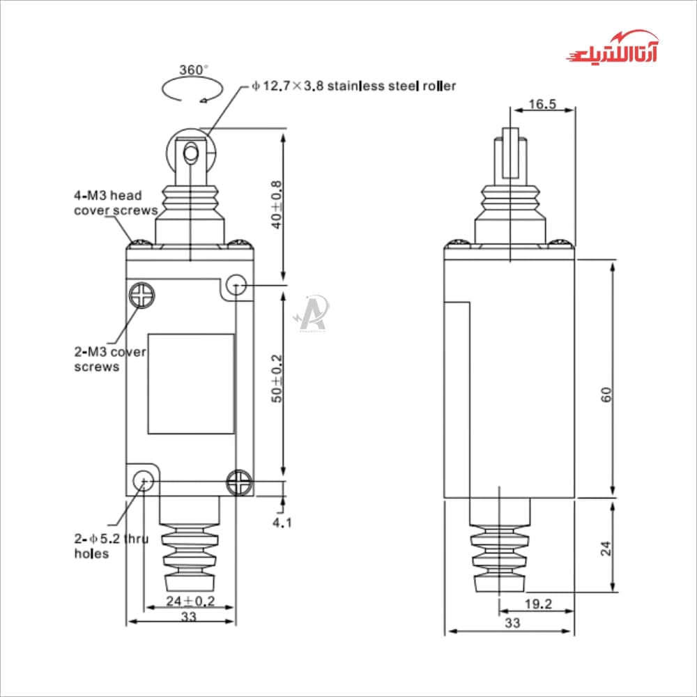 لیمیت سوئیچ بدنه باریک فشاری قرقره دار طرح امرن CNTD مدلCHL-5200 — تصویر ۳