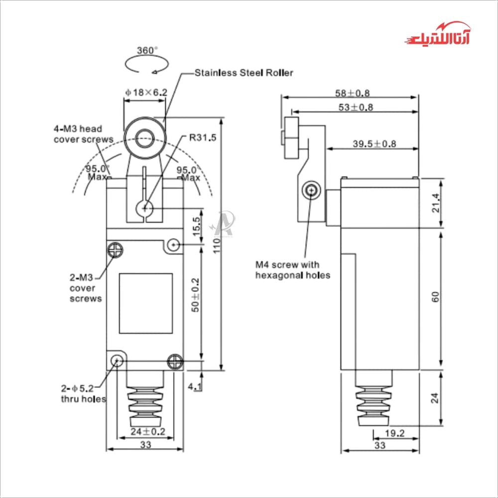 لیمیت سوئیچ بدنه باریک قرقره دار طرح امرن CNTD مدلCHL-5000 — تصویر ۳
