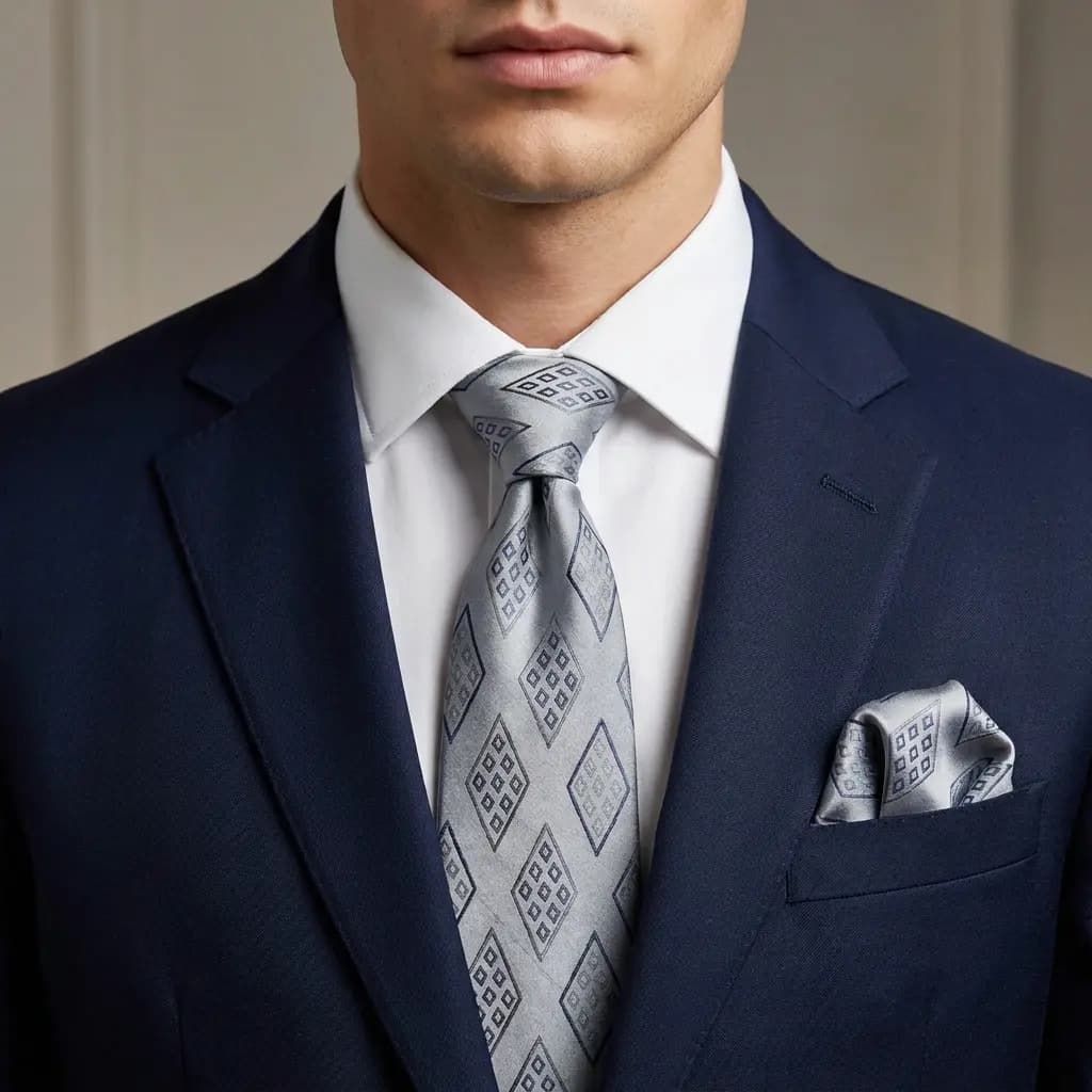 کراوات و پوشت دستدوز طرح لوزی مشبک برند Massimo Dutti — تصویر ۴