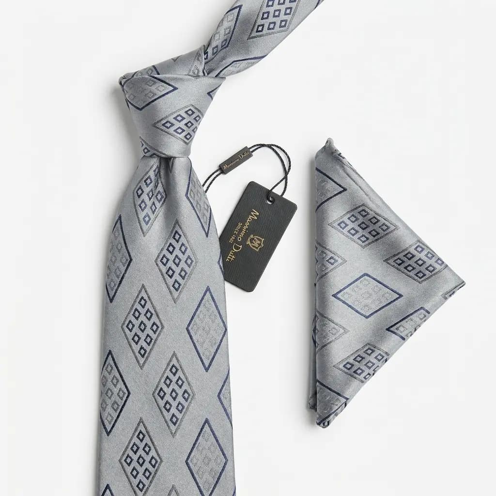 کراوات و پوشت دستدوز طرح لوزی مشبک برند Massimo Dutti