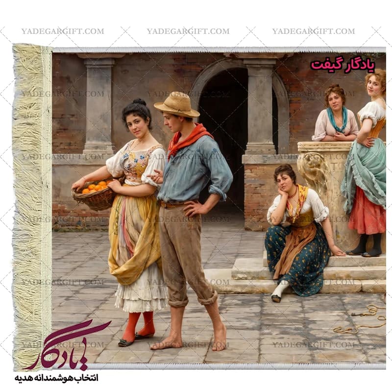 تابلو فرش ماشینی طرح فرانسوی میل خواستگاری کد f51 — تصویر ۳
