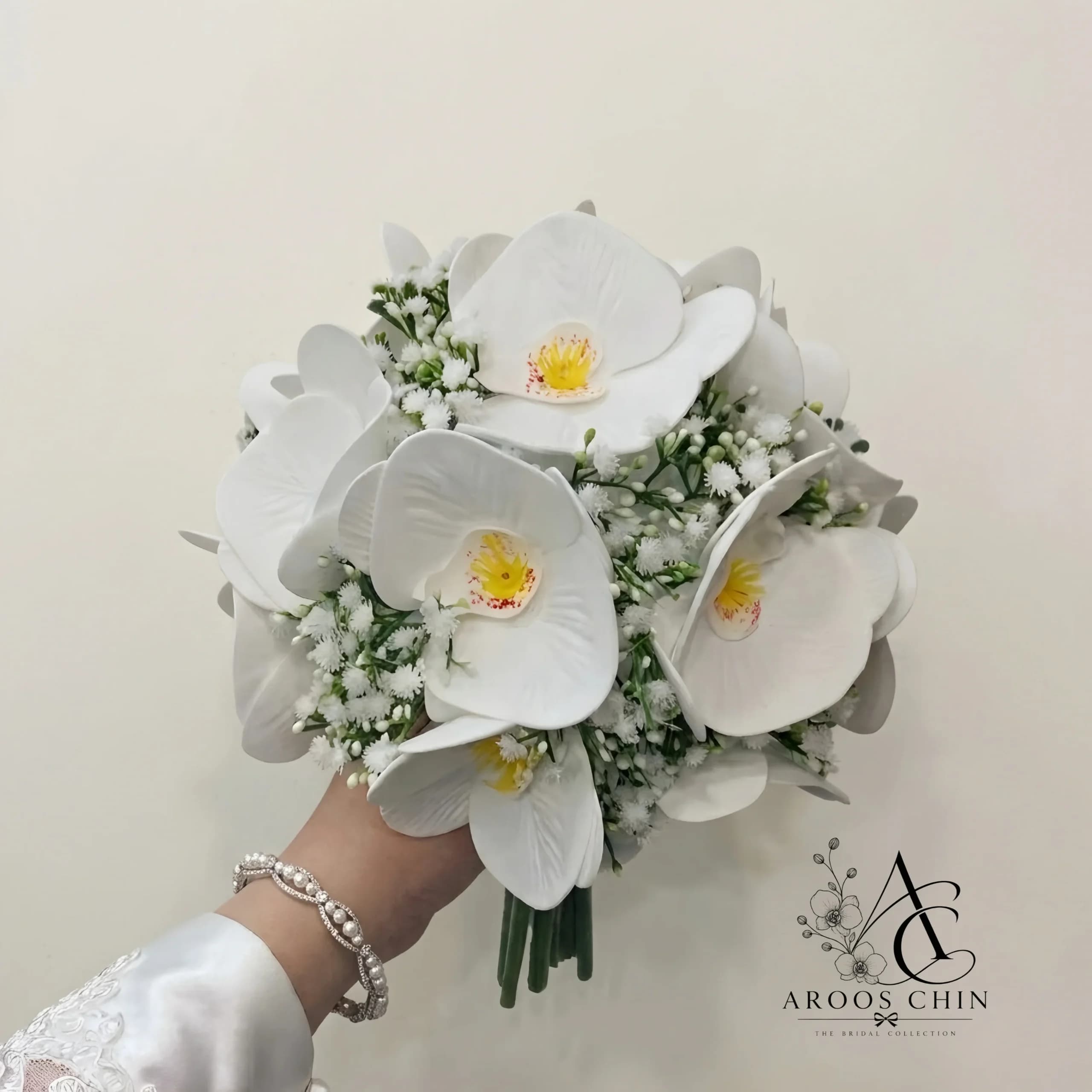دسته گل عروس ارکیده و ژیپسوفیلا مصنوعی
