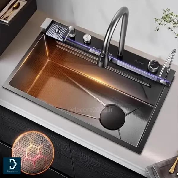سینک ظرفشویی آبشاری مشکی پیانویی 5 کلید